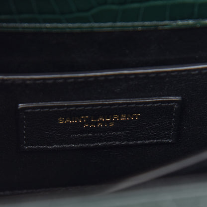 Saint Laurent Calfskin Crocodile Embossed Mini Classic Monogram Cassandra Top Handle Green 6 of 11