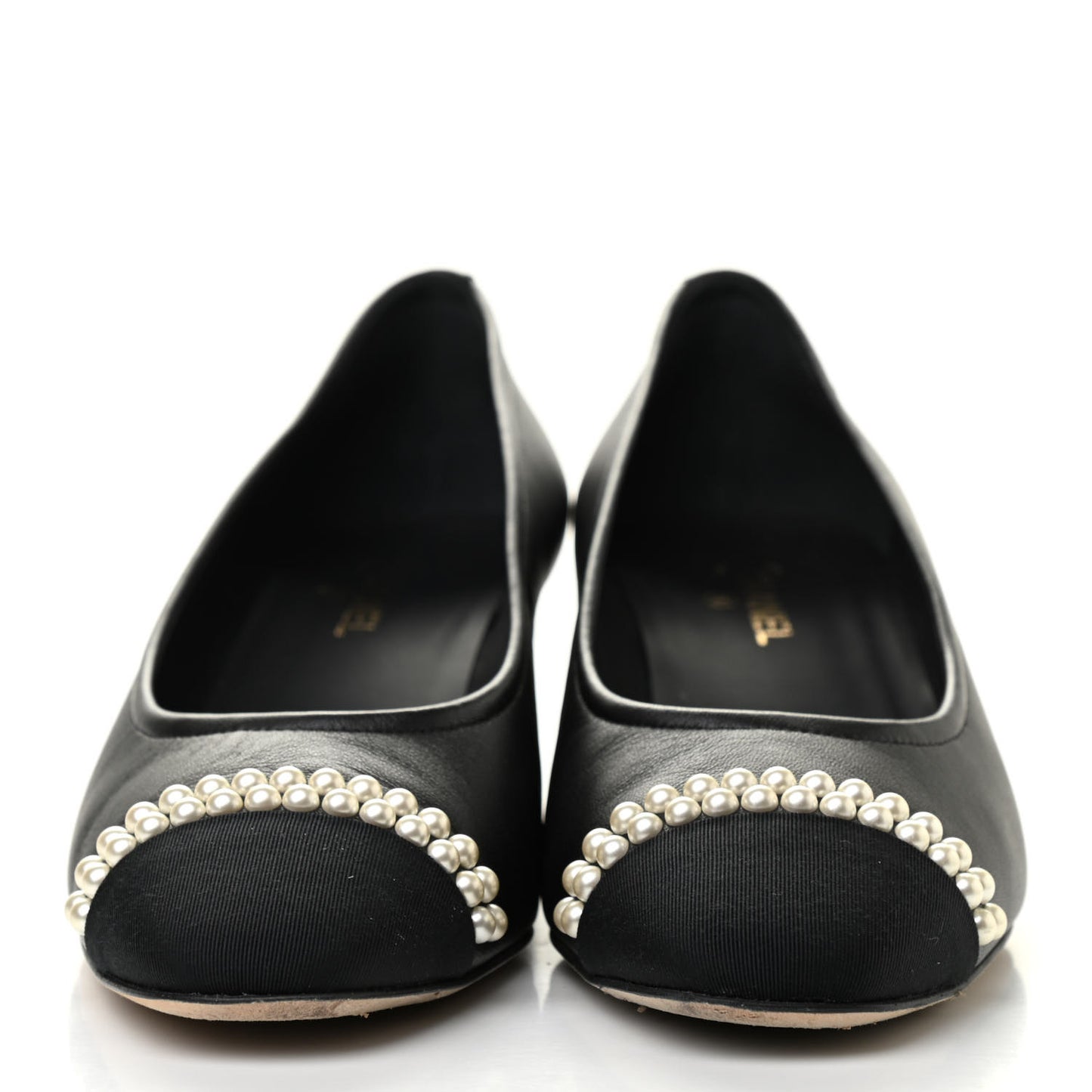 Lambskin Grosgrain Pearl Cap Toe CC Pumps 38.5 Black