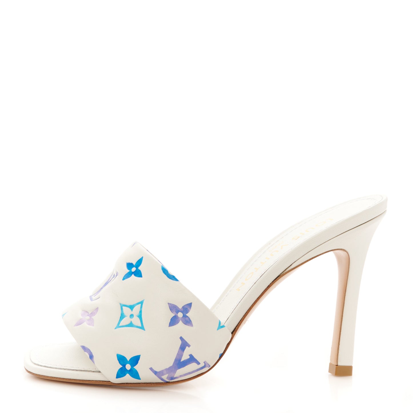 Lambskin Embossed Monogram By The Pool Revival High Heel Mules 38 White Blue Purple