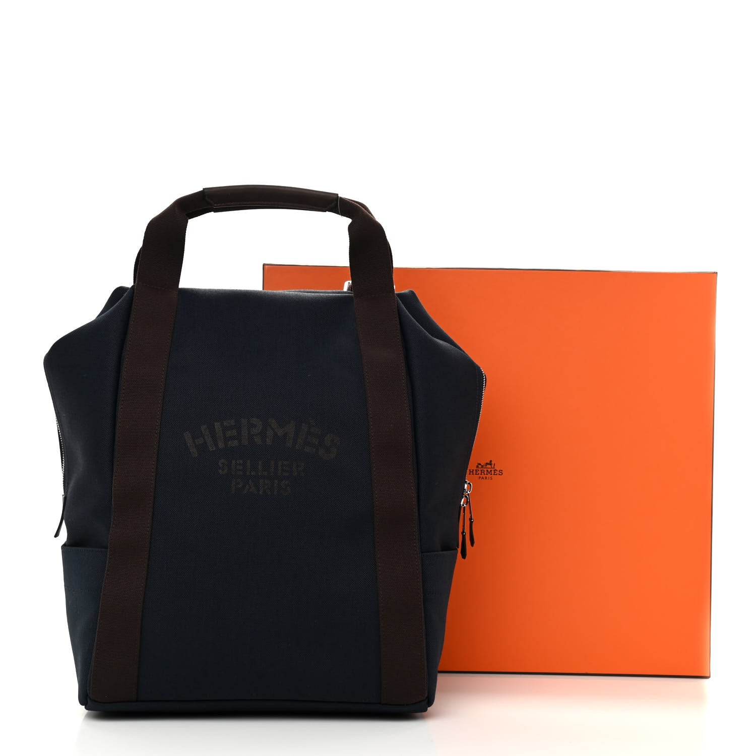 Hermes Toile Groom School Backpack Bleu Navy Feu 11 of 11