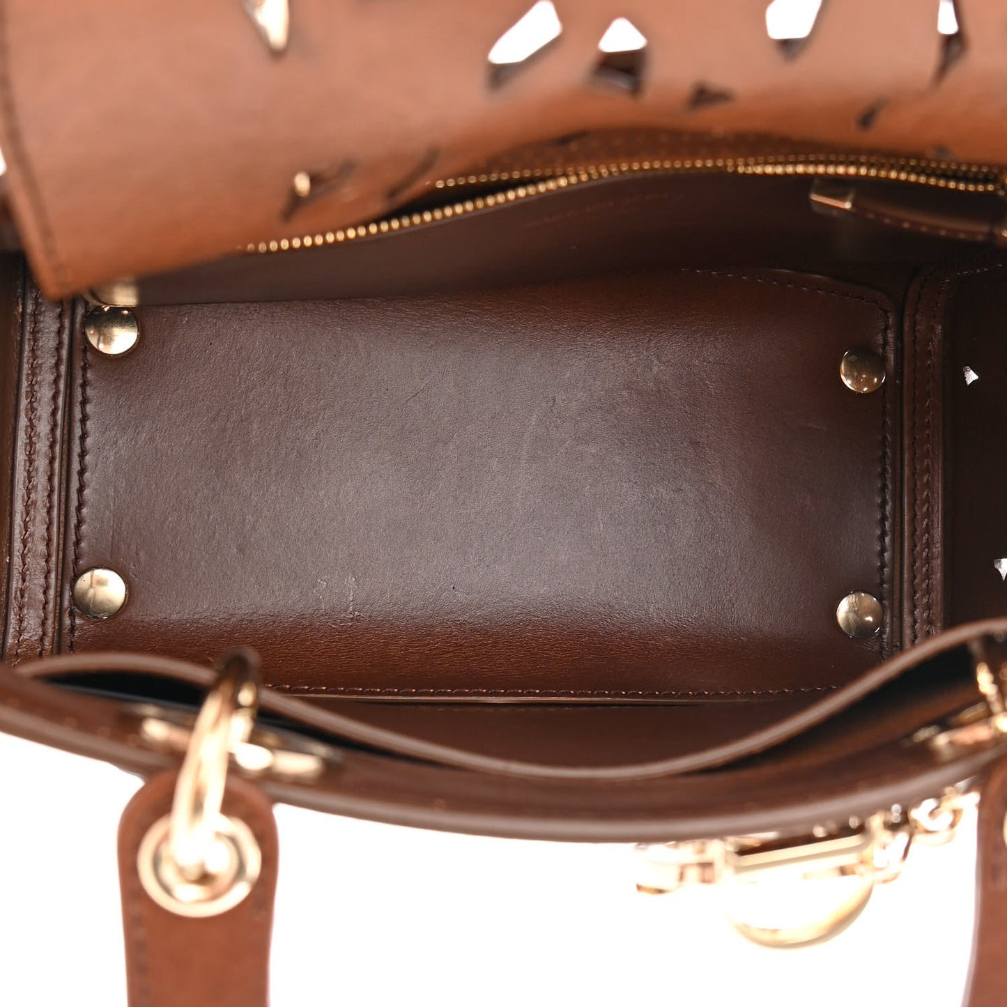 Calfskin Laser Cut Medium Lady Dior Brown