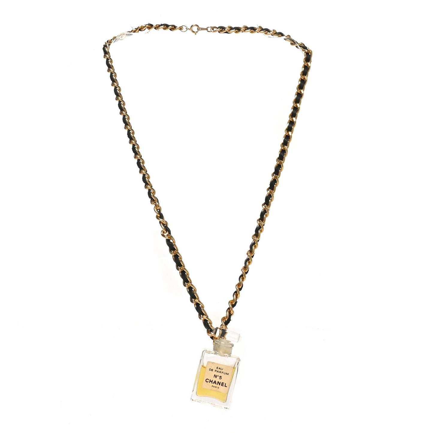 Metal Lambskin Resin CC No 5 Perfume Bottle Necklace Gold Black