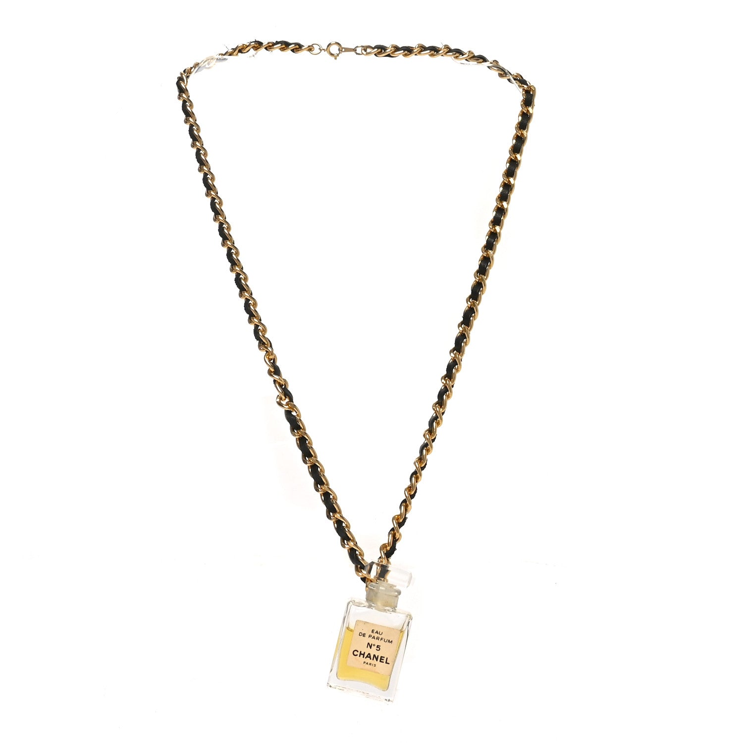 Chanel Metal Lambskin Resin CC No 5 Perfume Bottle Necklace Gold Black 3 of 4