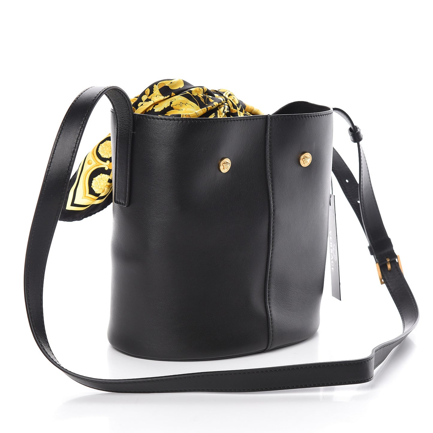Calfskin Barocco Scarf Bucket Bag Black