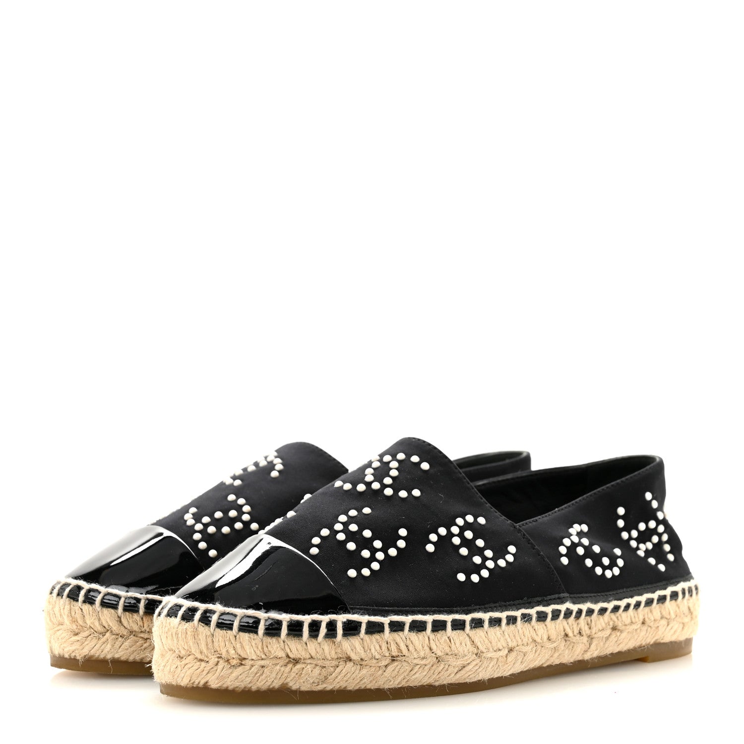 Chanel Neoprene Patent Calfskin Pearl CC Espadrilles 35 Black White 4 of 9