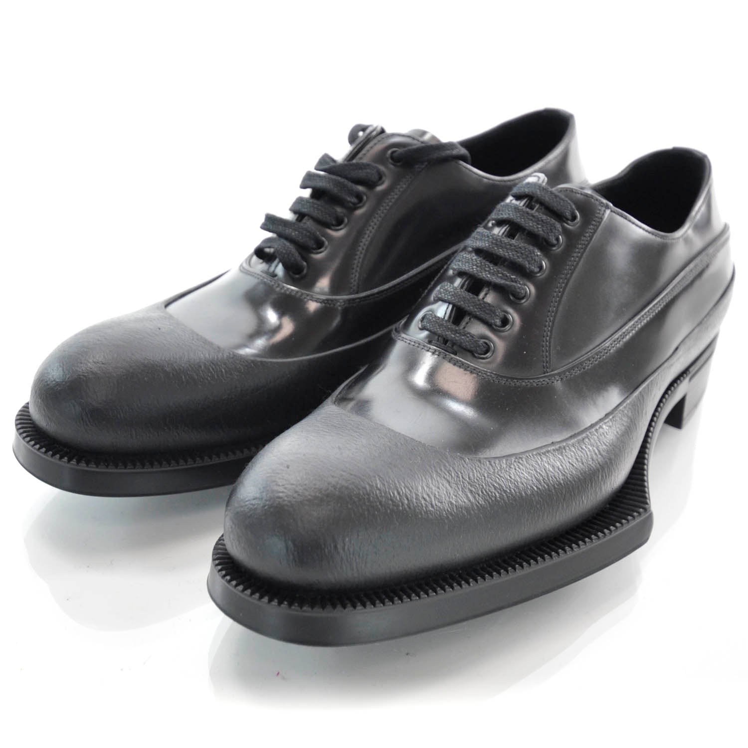 Prada Leather Rubber Tipped Oxfords Black 2 of 6
