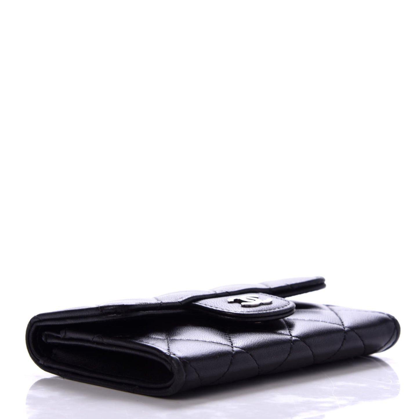 Lambskin Quilted Flap Card Holder Black