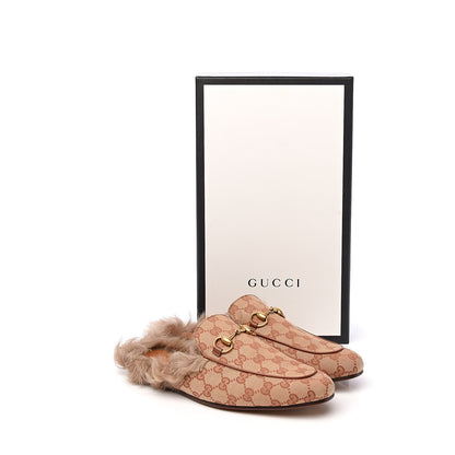 Gucci GG Monogram Fur Mens Princetown Slippers 7 Beige Ruggine Rust 10 of 10