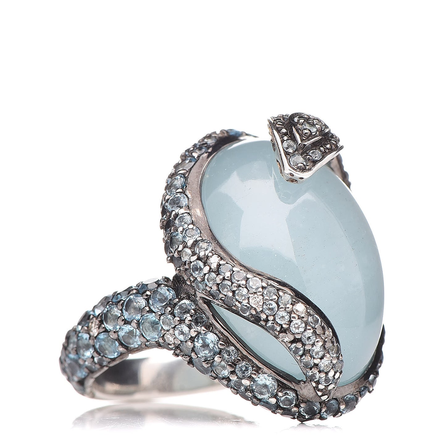 Sterling Silver Diamond Blue Topaz Aquamarine Legends Cobra Ring 54 6.75