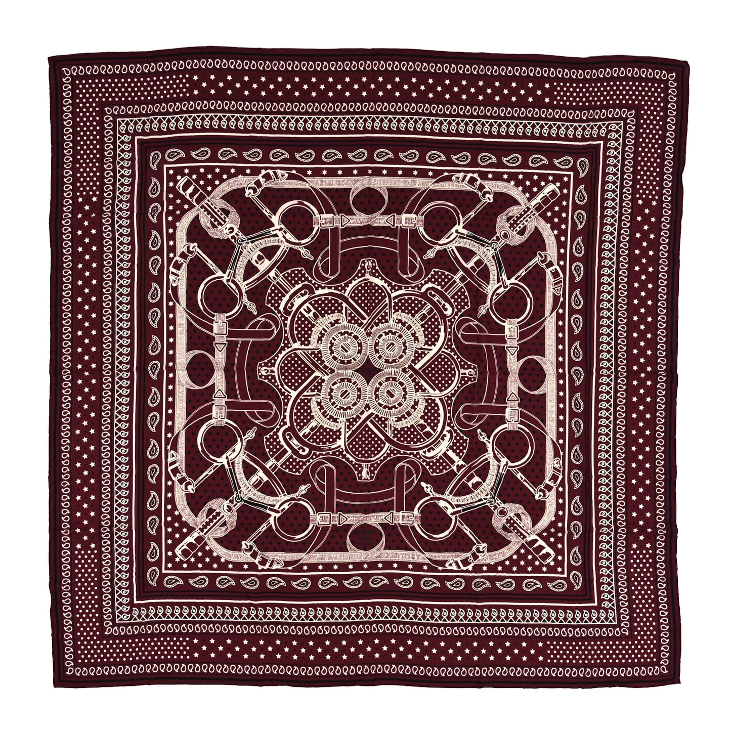 Cashmere Silk Eperon D'Or Bandana Shawl 140 Bordeaux