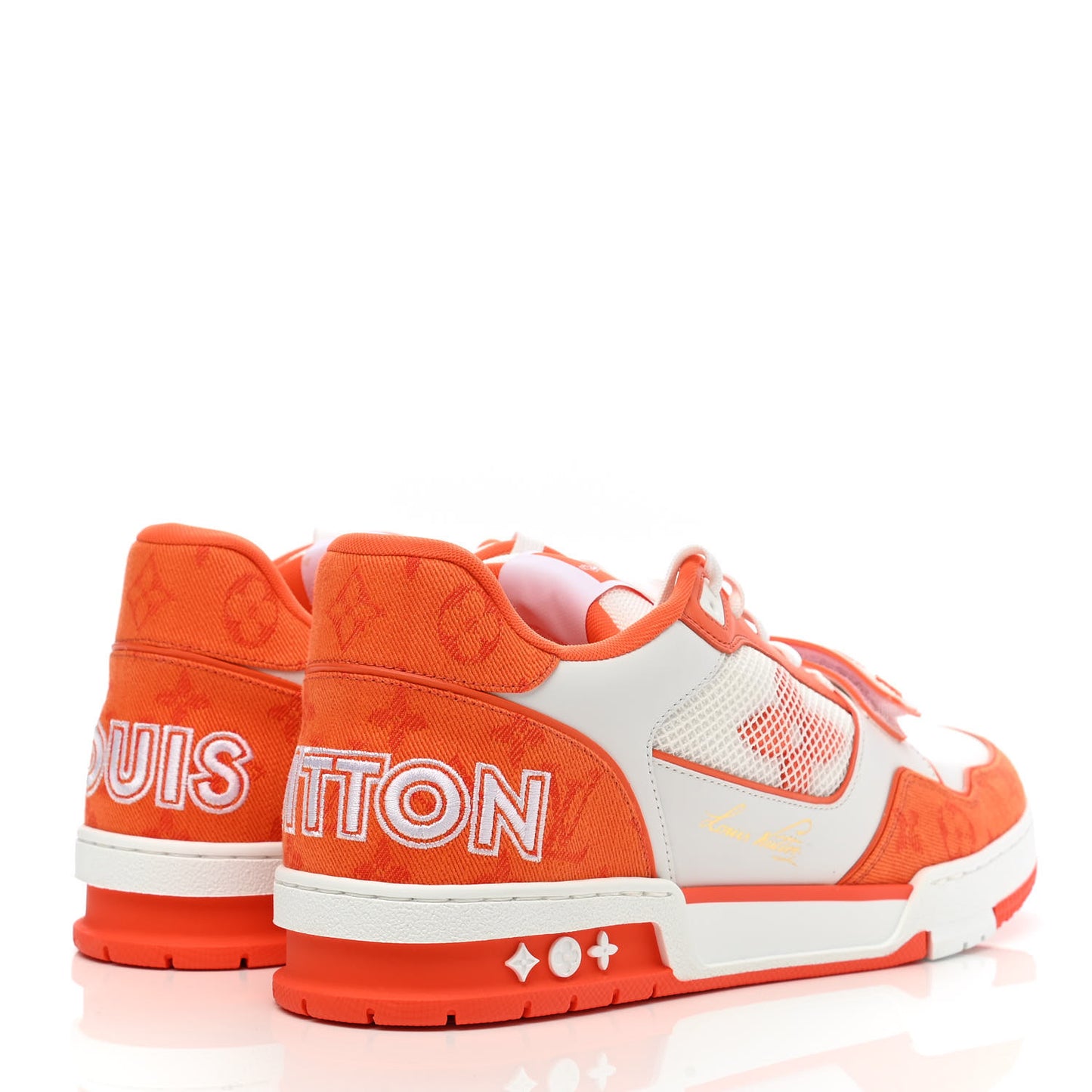 Monogram Denim Mens LV Trainer Sneakers 10 Orange