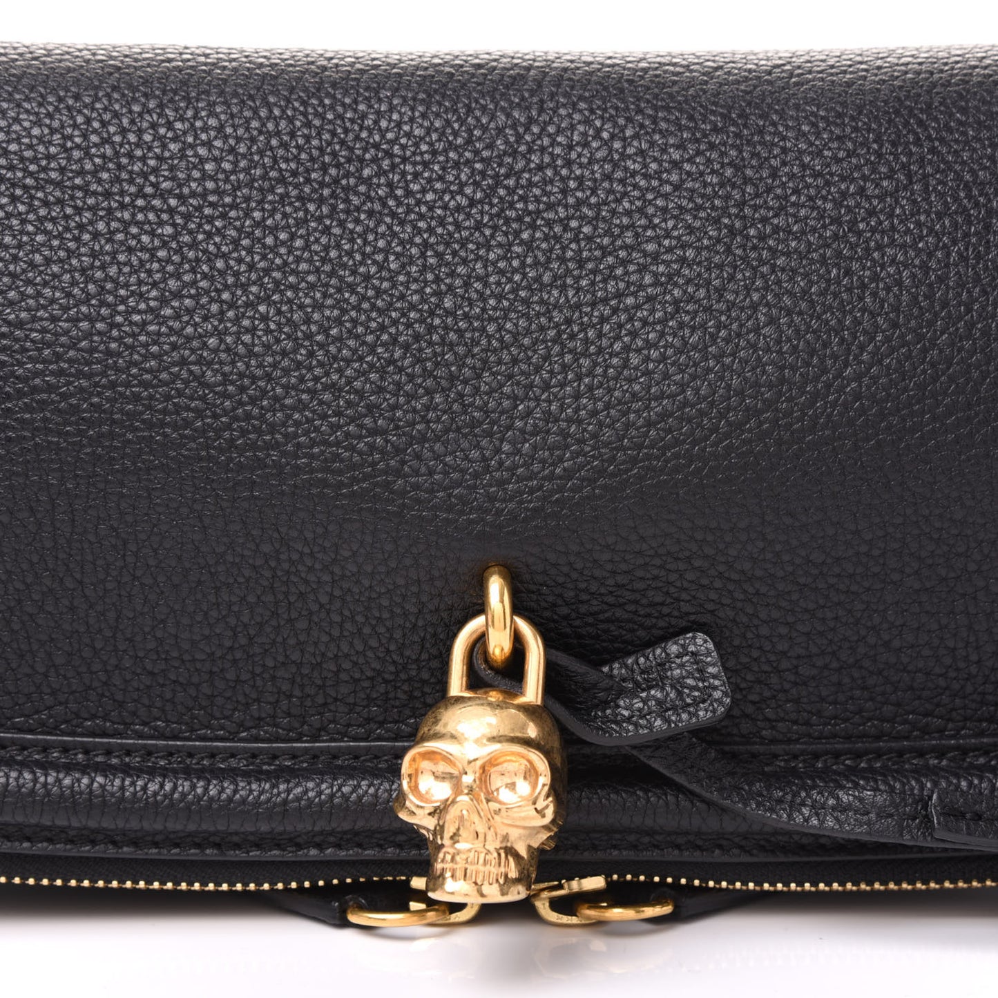 Grainy Calfskin Padlock Skull Clutch Black