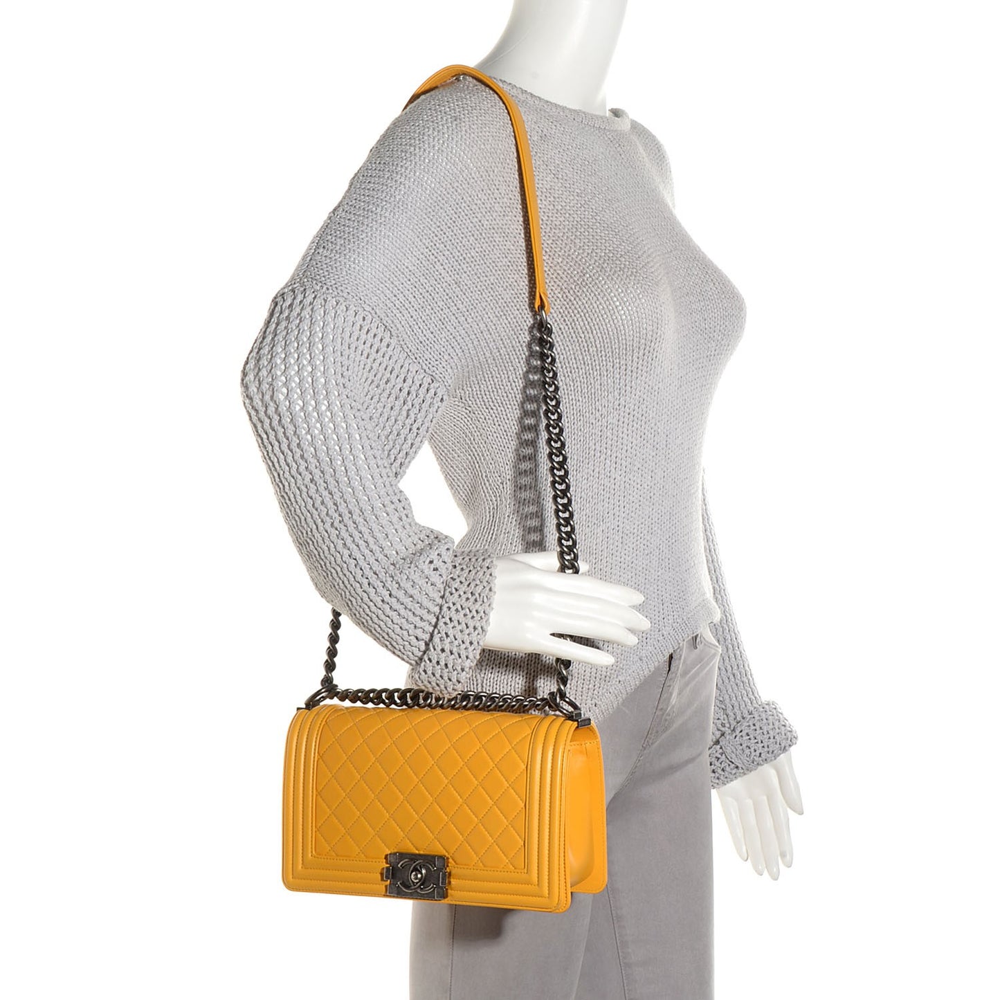 Lambskin Quilted Medium Boy Flap Yellow