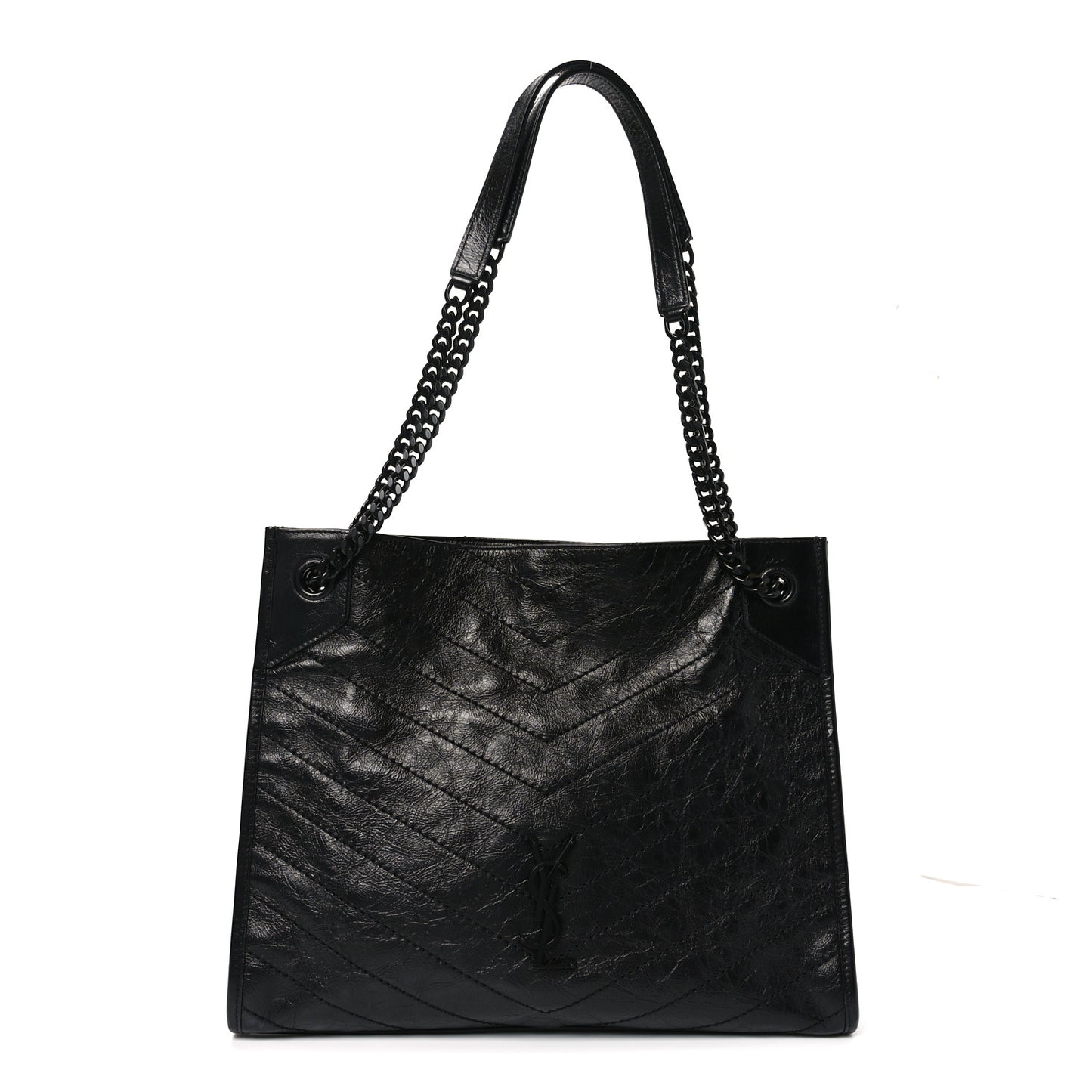 Crinkled Calfskin Matelasse Monogram Medium Niki Shopper Tote Black