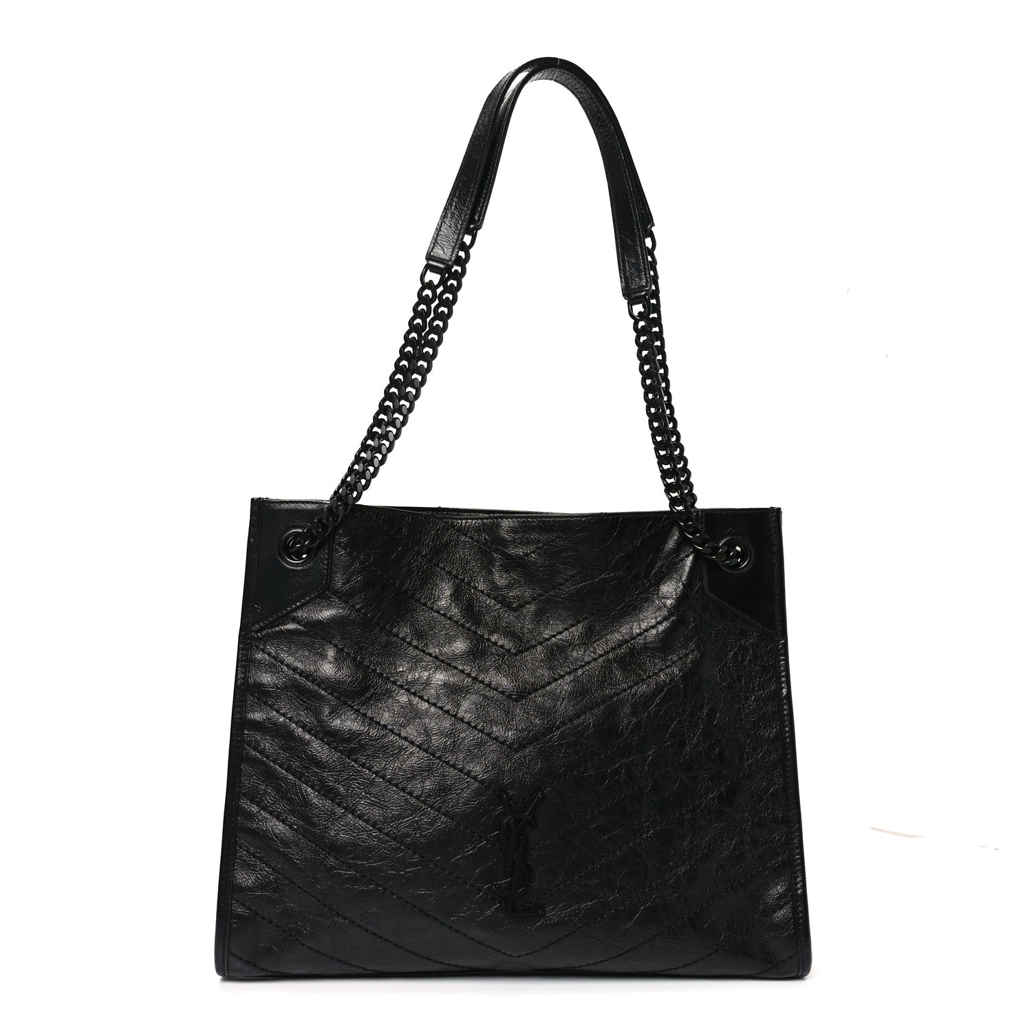 Saint Laurent Crinkled Calfskin Matelasse Monogram Medium Niki Shopper Tote Black 1 of 10