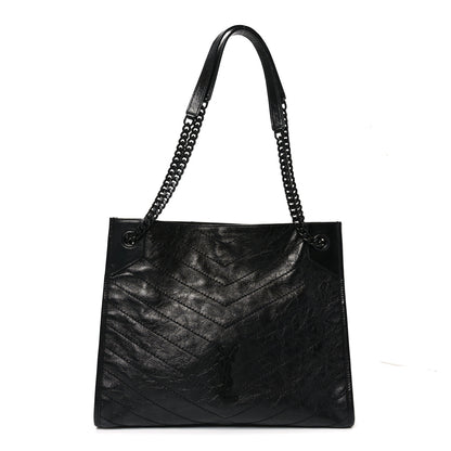 Saint Laurent Crinkled Calfskin Matelasse Monogram Medium Niki Shopper Tote Black 1 of 10