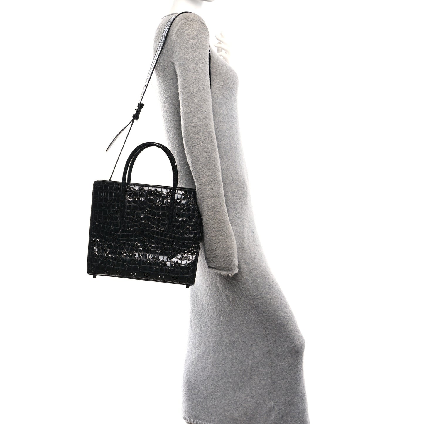 Calfskin Crocodile Embossed Studded Medium Paloma S Black