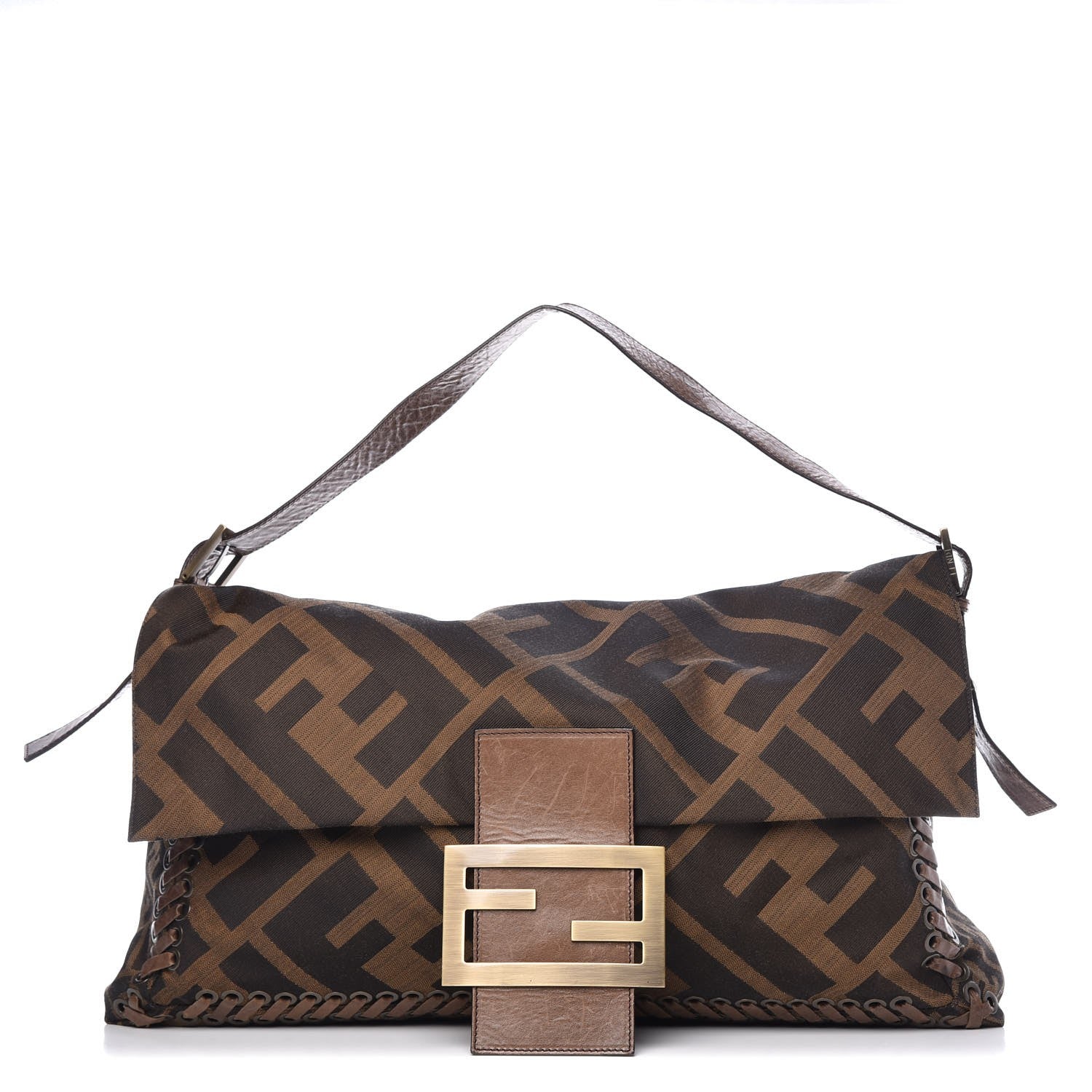 Fendi Zucca Pelle Naturale Maxi Baguette Tobacco Marrone 1 of 9