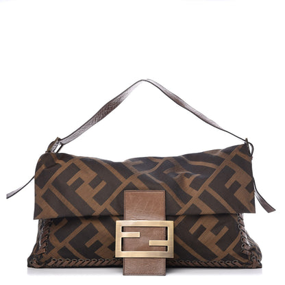 Fendi Zucca Pelle Naturale Maxi Baguette Tobacco Marrone 1 of 9