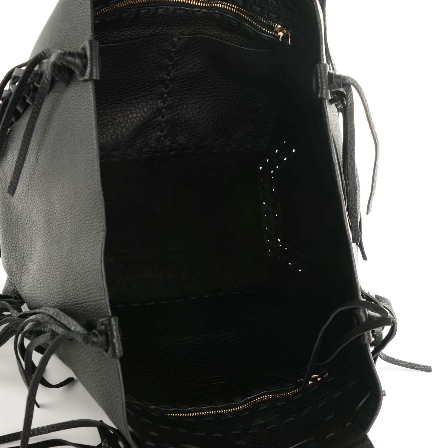 Valentino Garavani Grained Calfskin C-Rockee Fringe Tote Black 7 of 9