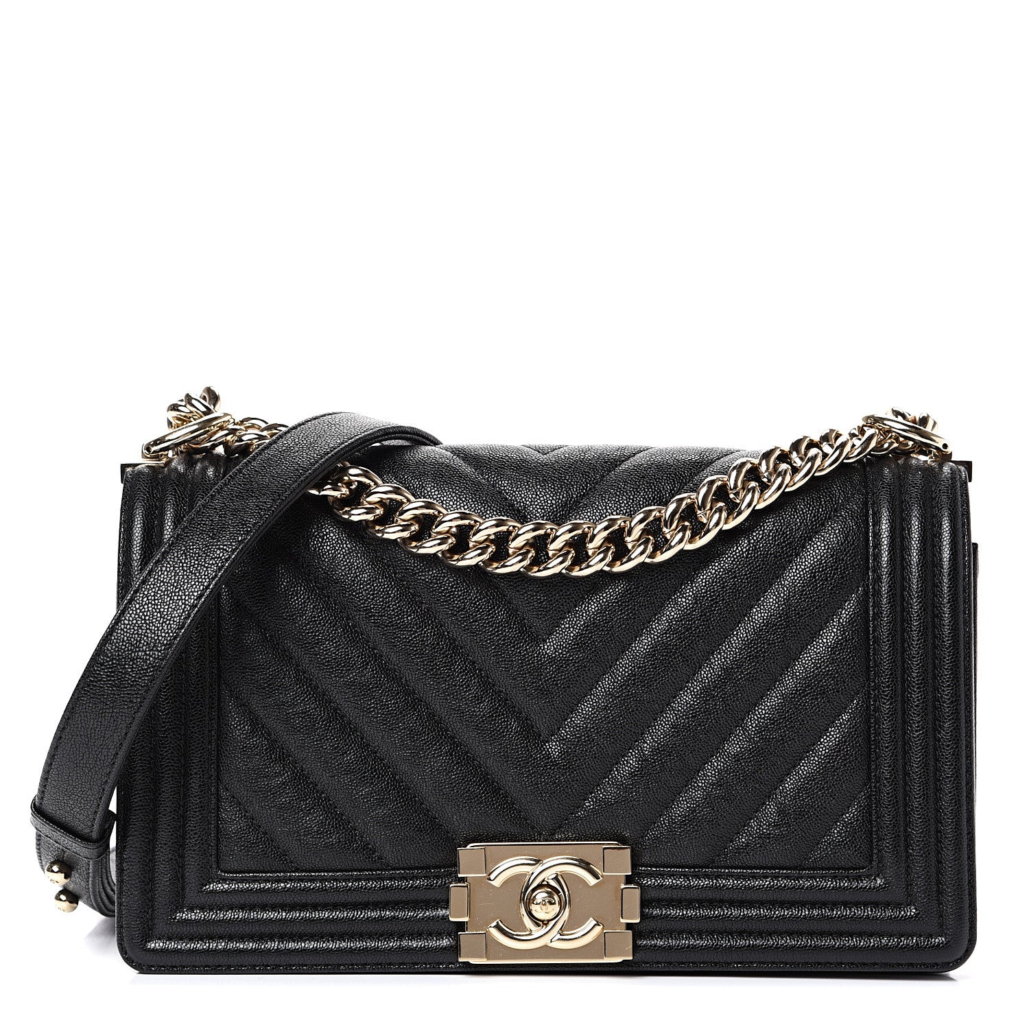 Chanel Iridescent Caviar Chevron Quilted Medium Boy Flap Black 1 of 11