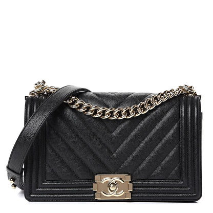 Chanel Iridescent Caviar Chevron Quilted Medium Boy Flap Black 1 of 11