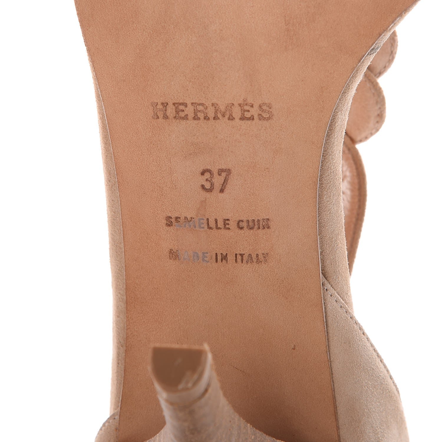 Hermes Suede Goatskin Twisted T Strap Sandals 37 Nude 9 of 12