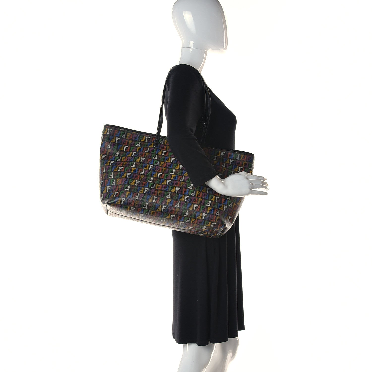 Fendi Zucca Spalmati Patent Zucchino Screen Print Medium Roll Tote Tobacco Multicolor Black 2 of 15