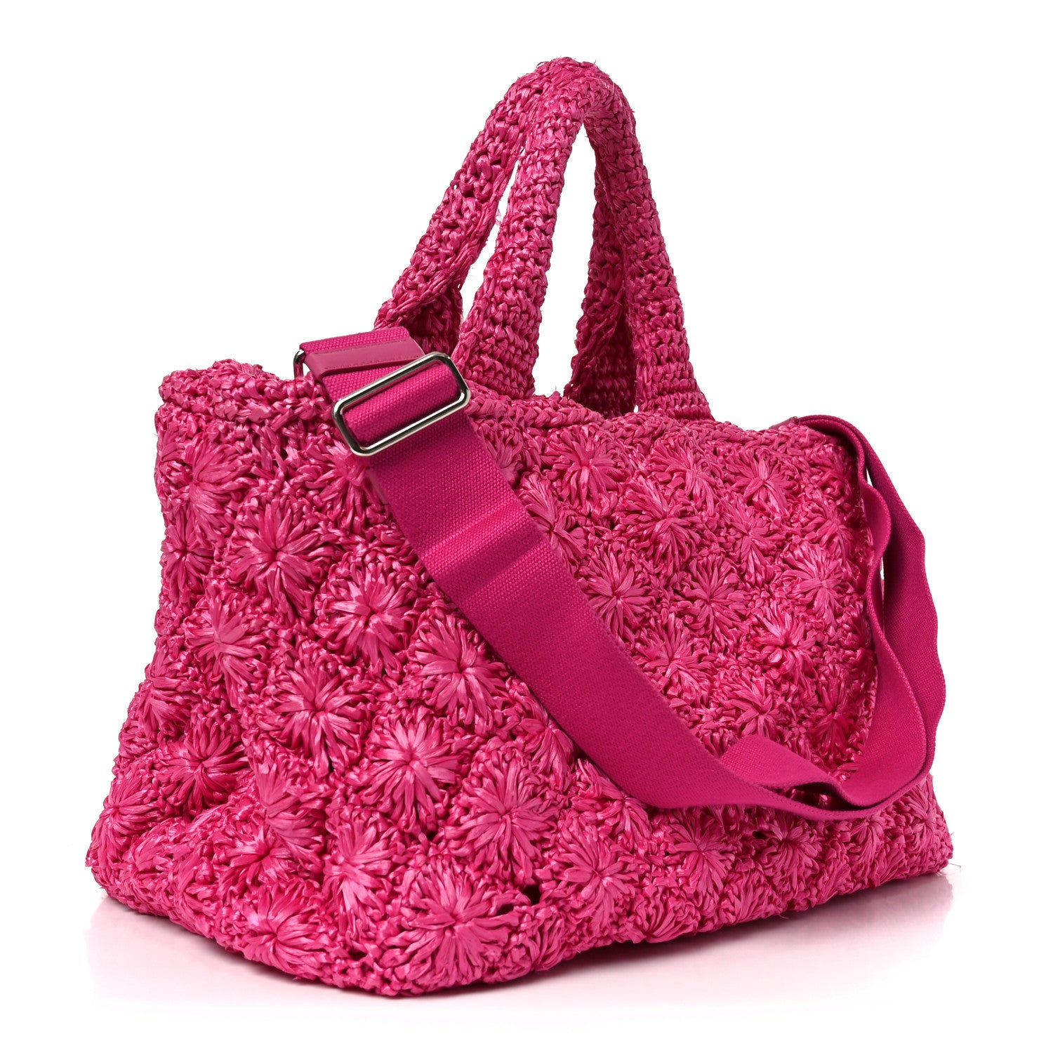 Prada Raffia Crochet Tote Fuchsia 3 of 10
