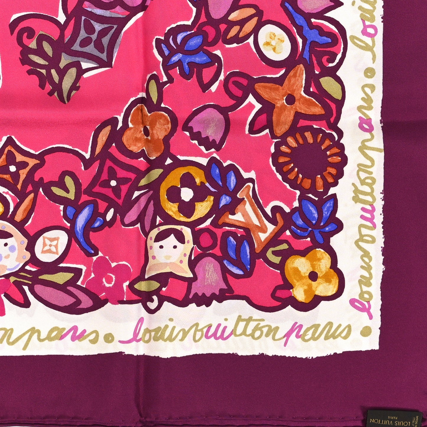 Silk Floral Print Square Scarf Purple