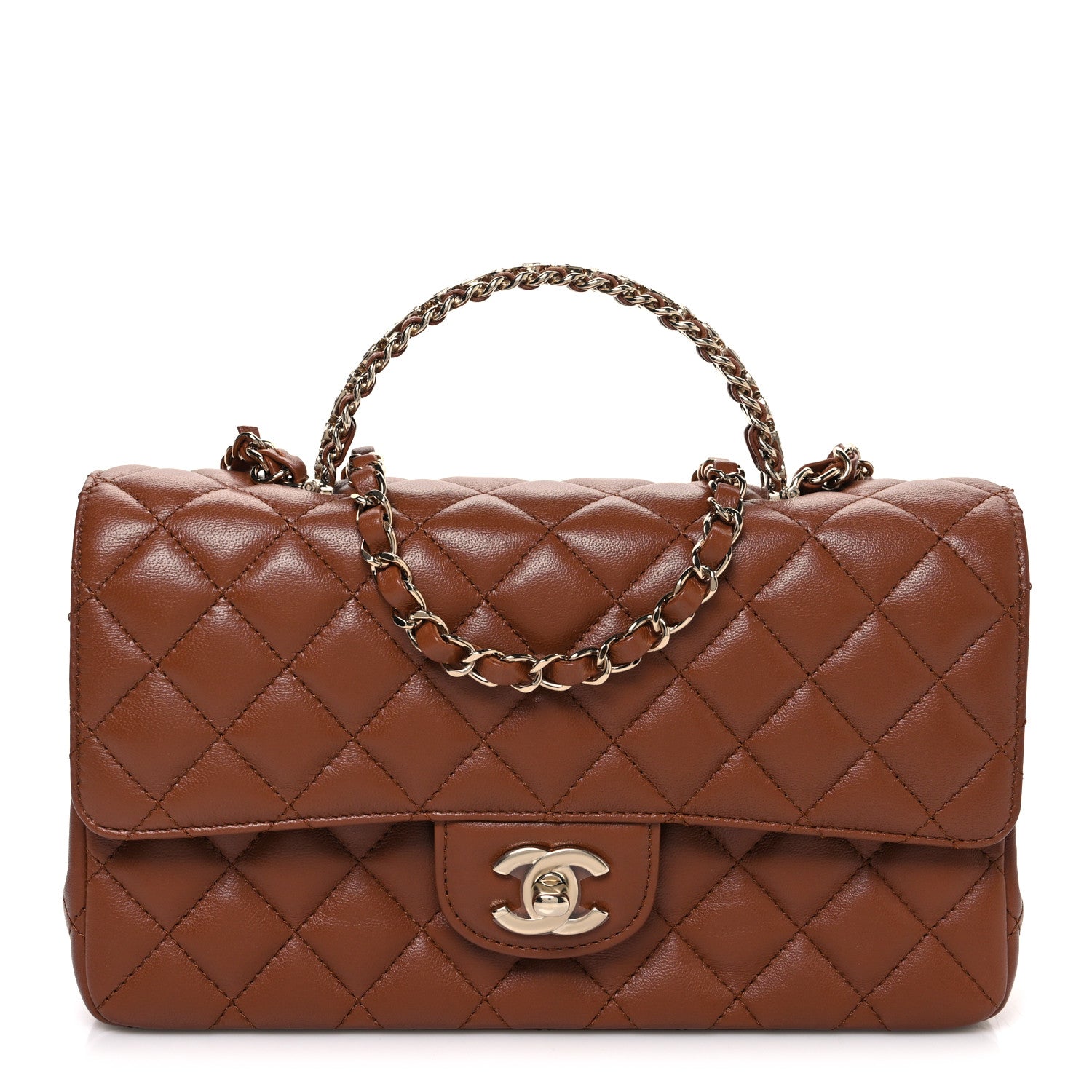 Chanel Lambskin Quilted Medium Crystal Top Handle Rectangular Flap Brown 1 of 10