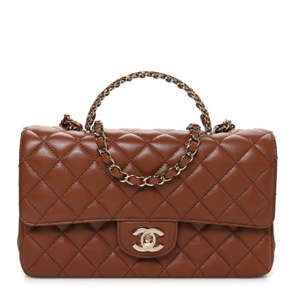 Chanel Lambskin Quilted Medium Crystal Top Handle Rectangular Flap Brown 1 of 10