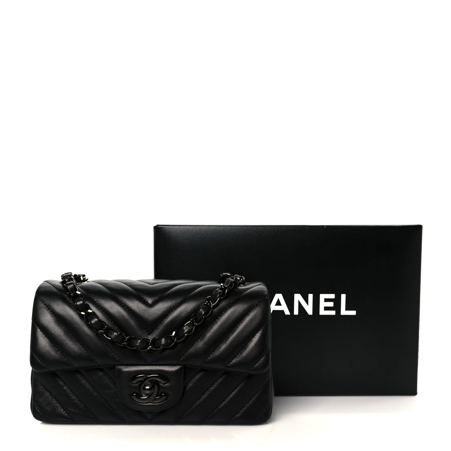 Lambskin Chevron Quilted Mini Rectangular Flap So Black