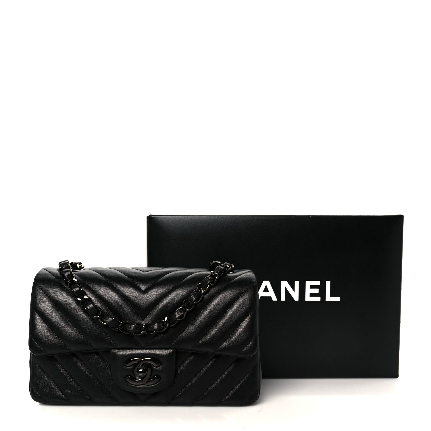 Chanel Lambskin Chevron Quilted Mini Rectangular Flap So Black 12 of 12