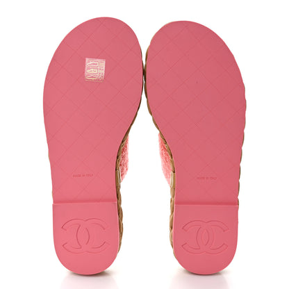 Chanel Terry Cloth Raffia CC Logo Thong Sandals 38 Pink 5 of 9