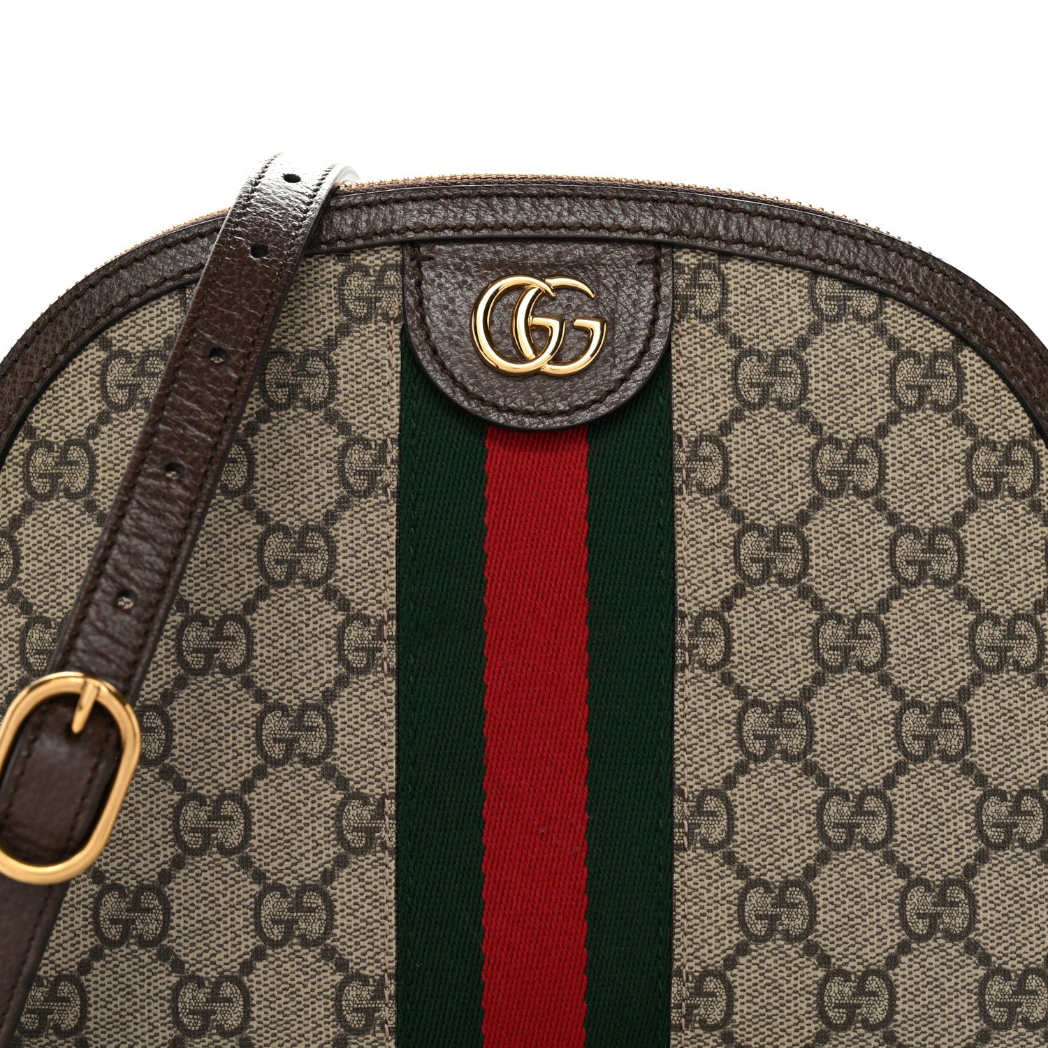 Gucci GG Supreme Monogram Textured Dollar Calfskin Web Small Ophidia Dome Shoulder Bag Beige Ebony New Acero 8 of 11