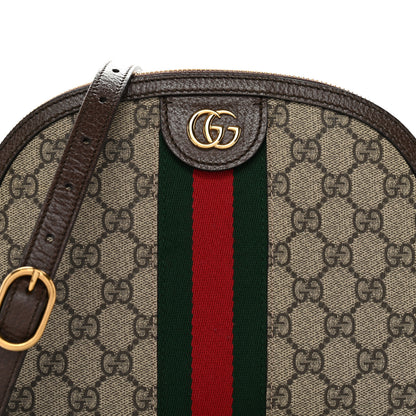Gucci GG Supreme Monogram Textured Dollar Calfskin Web Small Ophidia Dome Shoulder Bag Beige Ebony New Acero 8 of 11