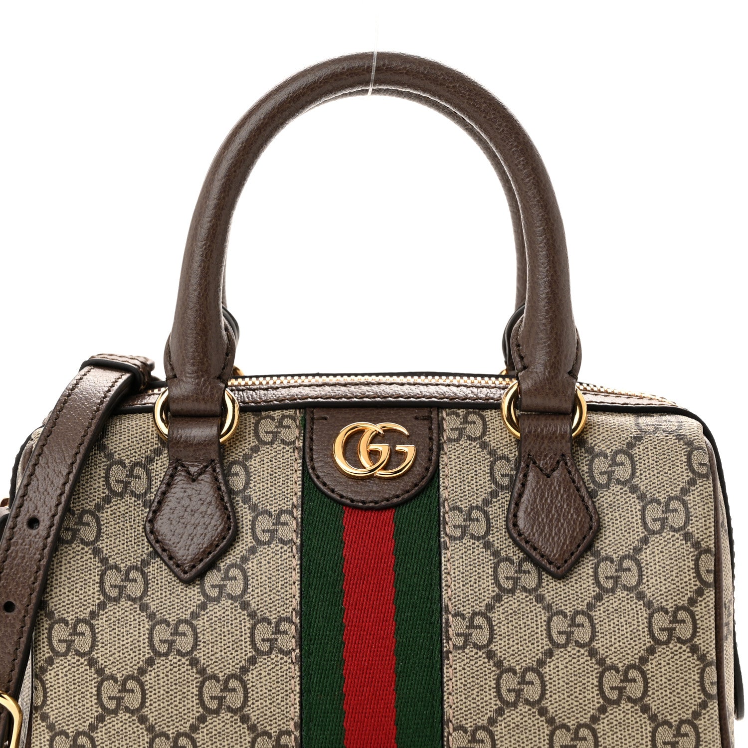 Gucci GG Supreme Monogram Textured Dollar Calfskin Web Mini Ophidia Top Handle Bag Beige Ebony New Acero 8 of 10
