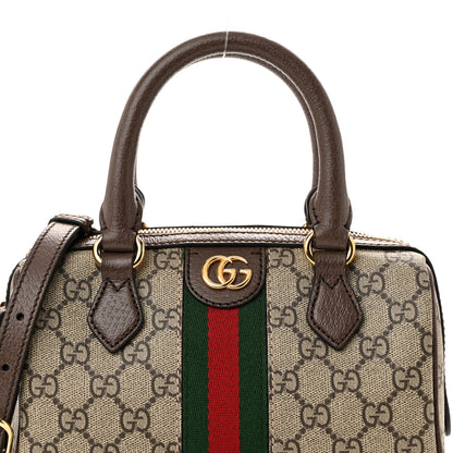Gucci GG Supreme Monogram Textured Dollar Calfskin Web Mini Ophidia Top Handle Bag Beige Ebony New Acero 8 of 10