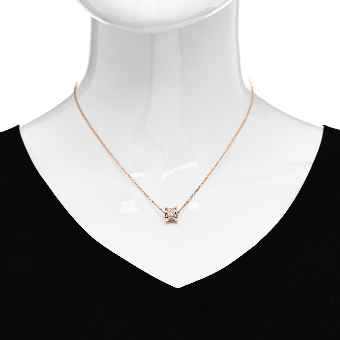 18K Rose Gold Diamond Small B.Zero1 Pave Pendant Necklace