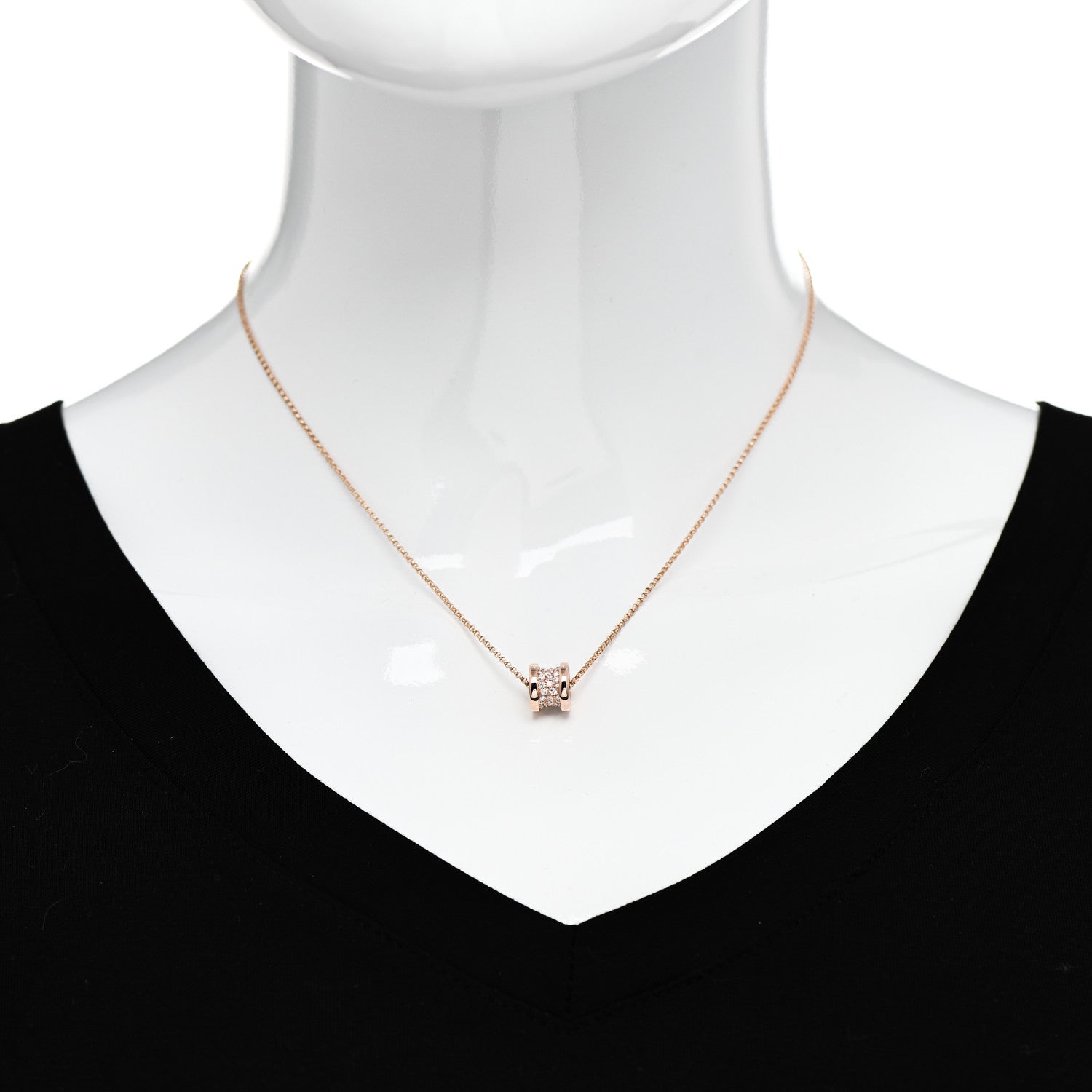 Bulgari 18K Rose Gold Diamond Small B.Zero1 Pave Pendant Necklace 2 of 8