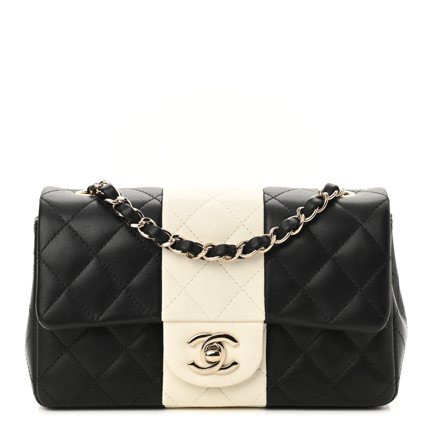 Chanel Lambskin Quilted Mini Rectangular Flap Black White 1 of 9