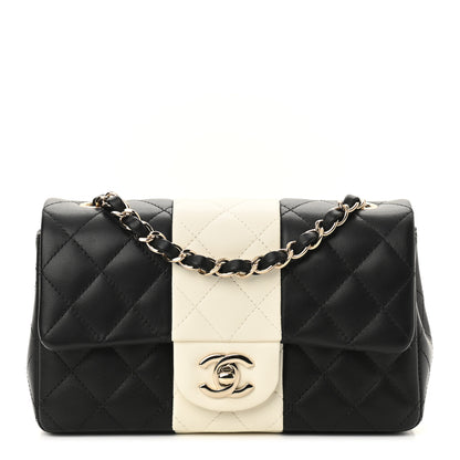 Chanel Lambskin Quilted Mini Rectangular Flap Black White 1 of 9