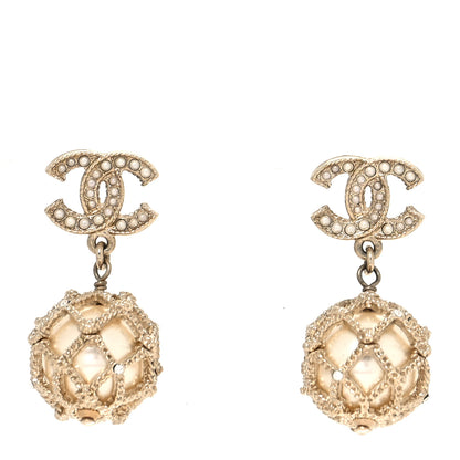 Chanel Pearl Caged CC Drop Earrings Gold 1 of 4