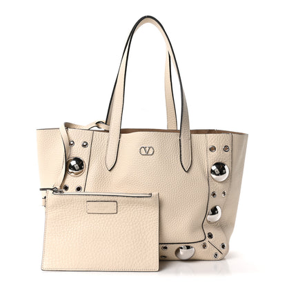 Valentino Garavani Grainy Calfskin Studded Small Nellcote Shopping Tote White 2 of 9