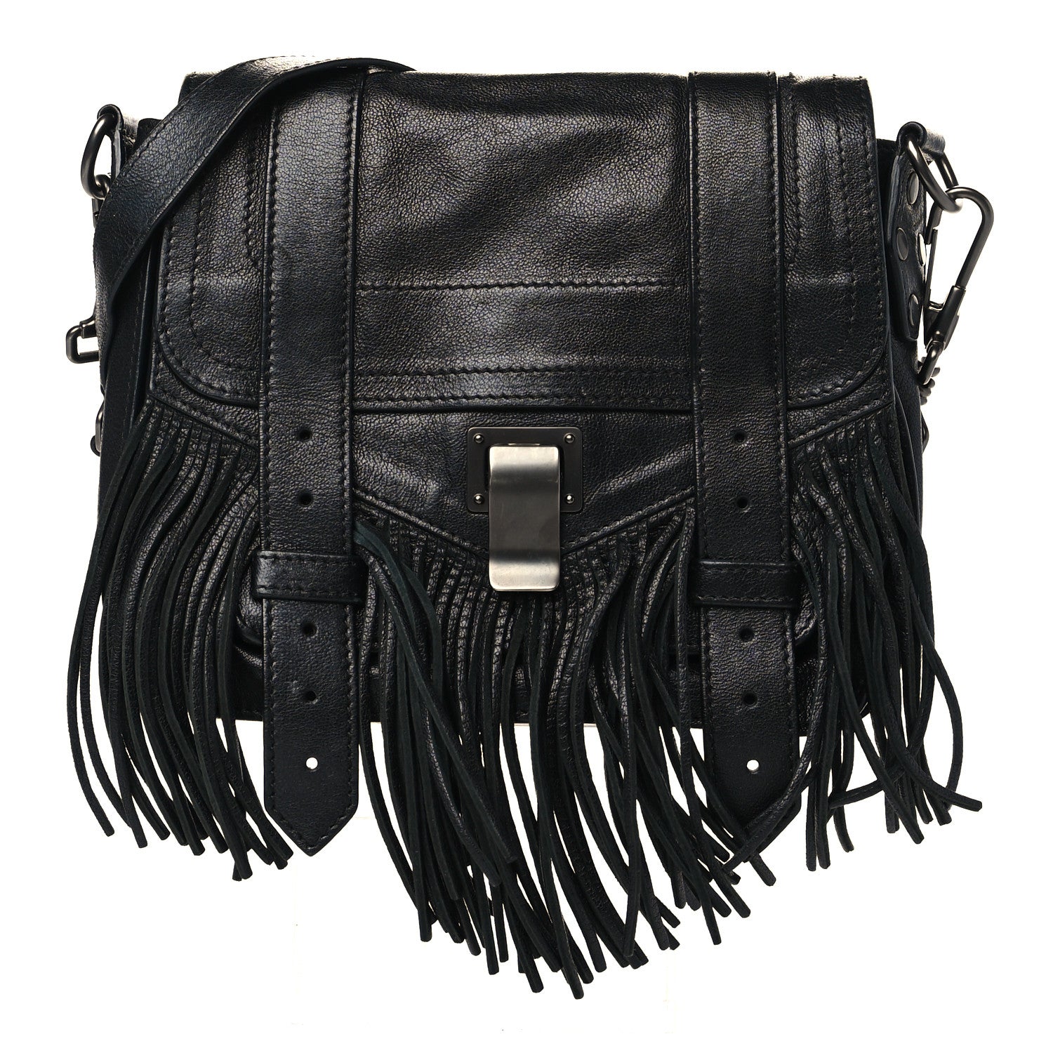 Proenza Schouler Lambskin Fringe PS1 Crossbody Pouch Black 1 of 6