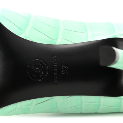 Chanel Crocodile Embossed Patent Calfskin Pumps 39 Green Black 7 of 10