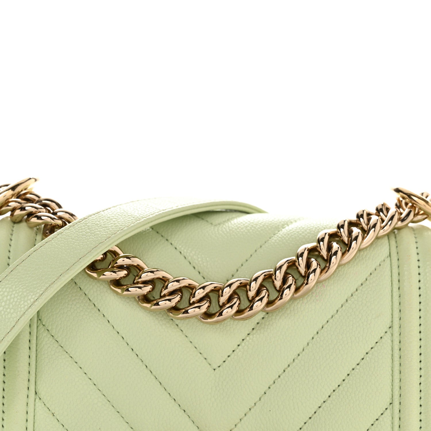 Chanel Caviar Chevron Quilted Small Boy Flap Light Green 8 of 11