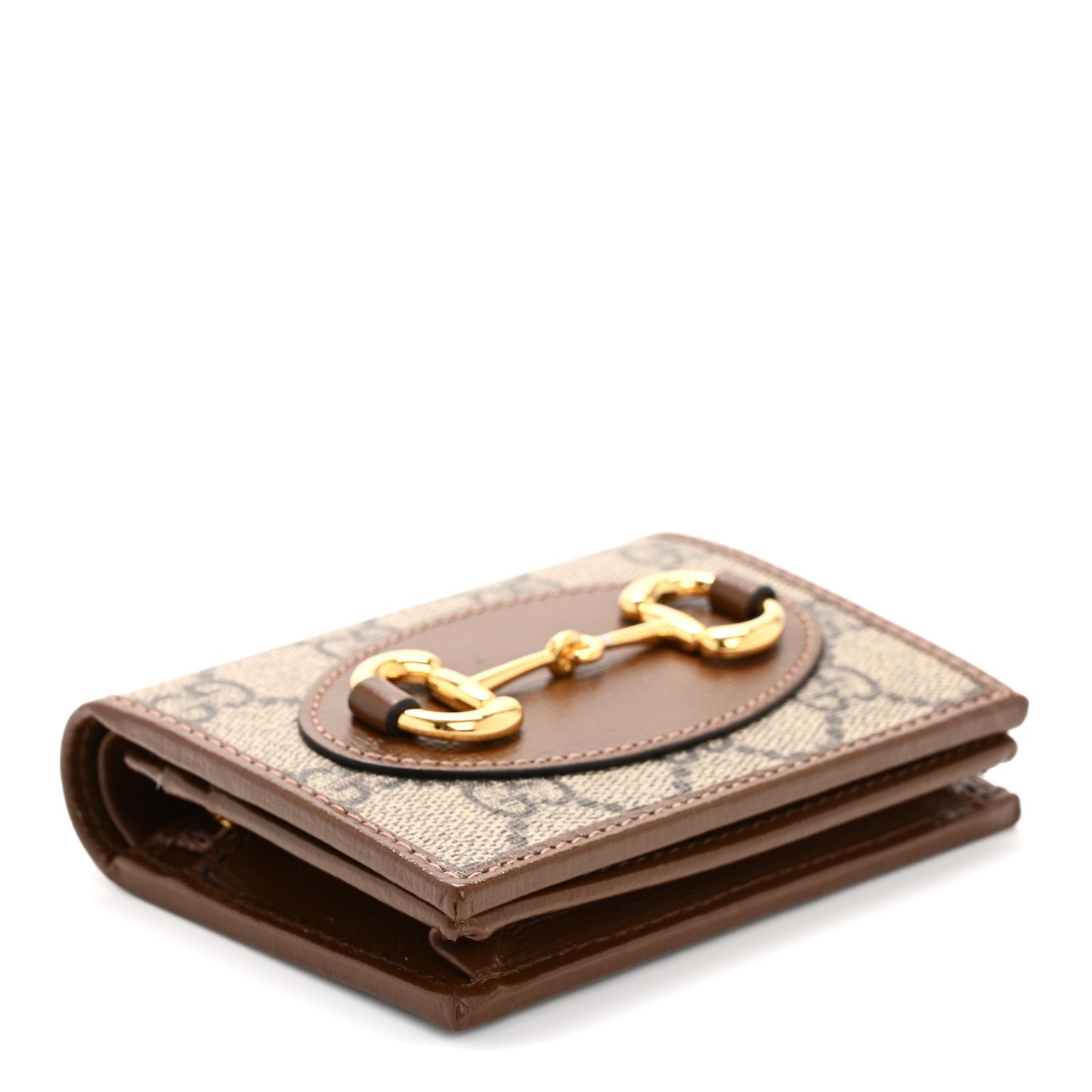 GG Supreme Monogram Horsebit 1955 Card Case Wallet Beige Ebony Brown Sugar