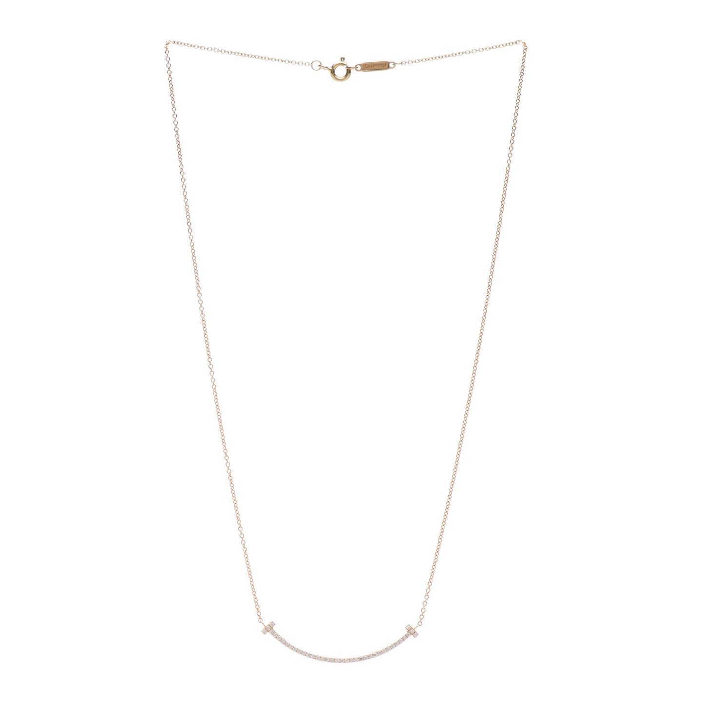 18K Rose Gold Diamond Small T Smile Pendant Necklace